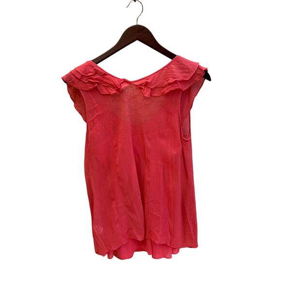 Garnet Hill Women’s Ruffle Blouse Coral Red Sleeveless w/ Attached Cami Size 10 - Picture 2 of 5